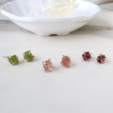 Silver Plated Claw Raw Birthstone Stud Earrings, Strawberry Quartz Peridot Garnet Post Earrings, Healing Gemstone Jewelry BT010