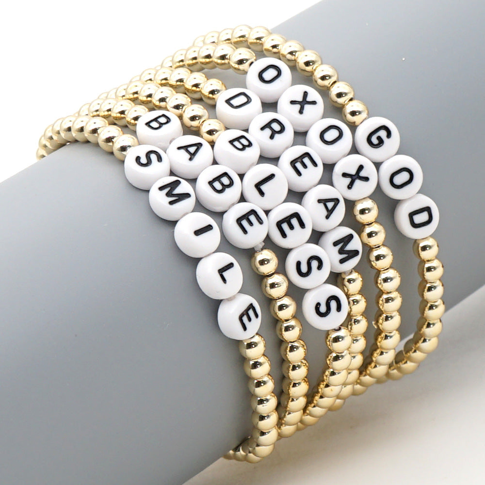 Gold-plated Metal Beaded Boho Chic Letter Friendship Bracelet, Summer Jewelry, beach Jewelry AL002