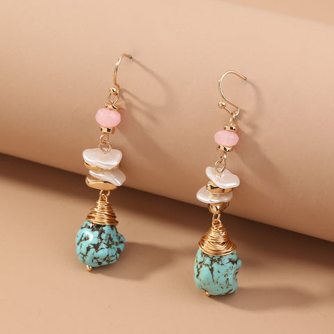 Raw Blue Howlite Natural Pearl Earrings in Gold AL173