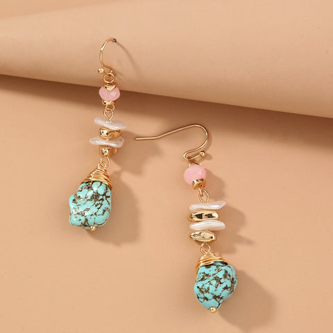 Raw Blue Howlite Natural Pearl Earrings in Gold AL173