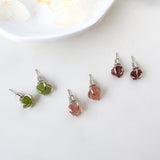 Silver Plated Claw Raw Birthstone Stud Earrings, Strawberry Quartz Peridot Garnet Post Earrings, Healing Gemstone Jewelry BT010