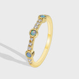 Skinny Gold Plated Small Round Blue Opal CZ Ring AL584