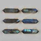 Gold Plated Hexagon Natural Labradorite Faceted Terminated Point Connector G1869