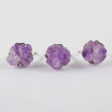 Silver Plated Raw Amethyts Cluster Quartz Ring Adjustable Size ZG0435