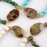 Gold Plated Faceted Spiderweb Agate With 10mm Multi-Kind Stone Beads Bracelet G1555