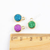 9mm Round Gold Plated Rainbow Titanium Druzy Charm Pendant ZG0358