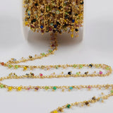 16 Feet of Multi-kind Stone Beads Faceted Chains In Gold Plated, Rainbow Stone Rosary Chain Finding JT253