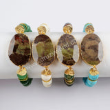 Gold Plated Faceted Spiderweb Agate With 10mm Multi-Kind Stone Beads Bracelet G1555