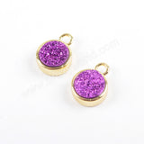 9mm Round Gold Plated Rainbow Titanium Druzy Charm Pendant ZG0358