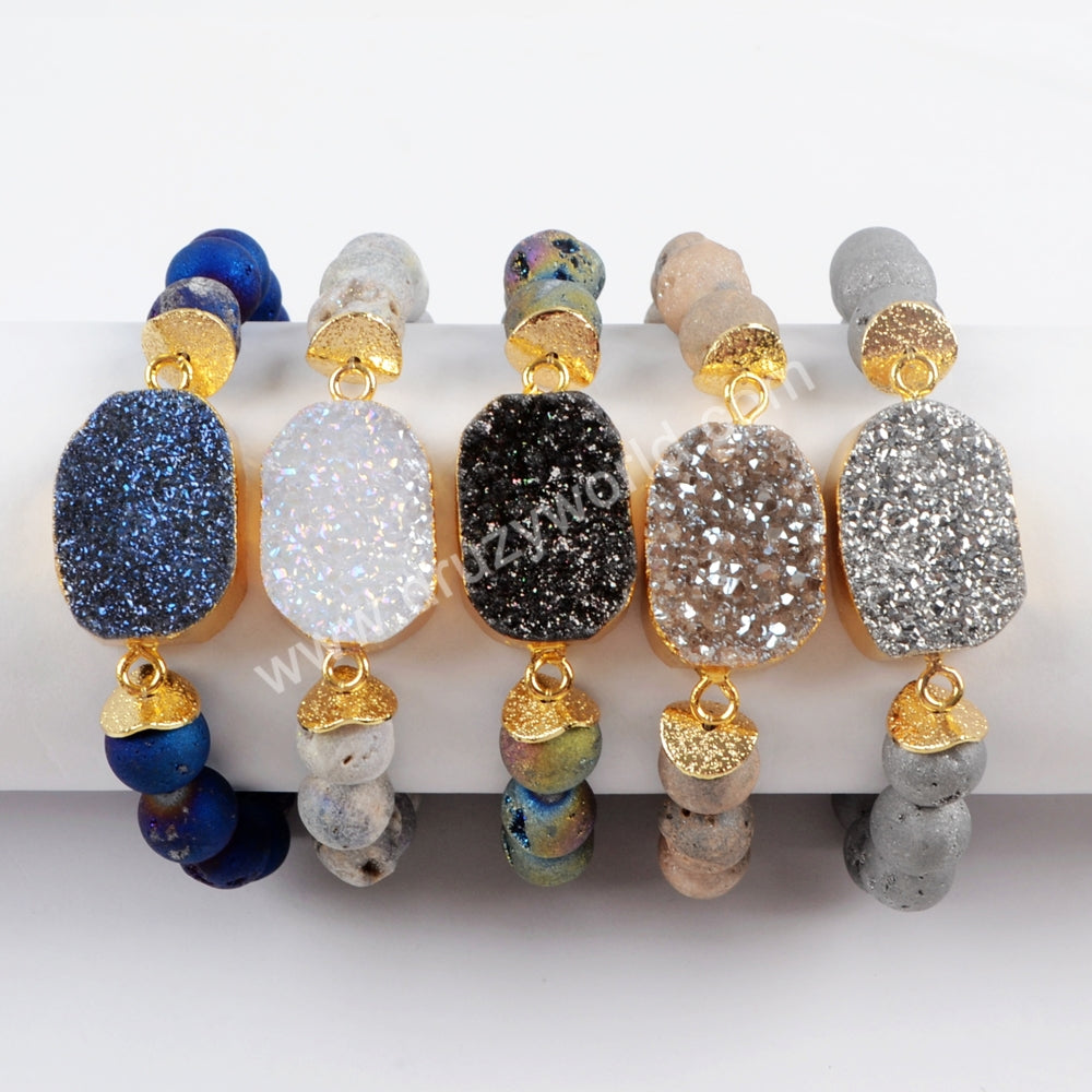 rainbow druzy stone with different beads bracelets 