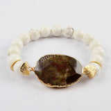 Gold Plated Faceted Spiderweb Agate With 10mm Multi-Kind Stone Beads Bracelet G1555