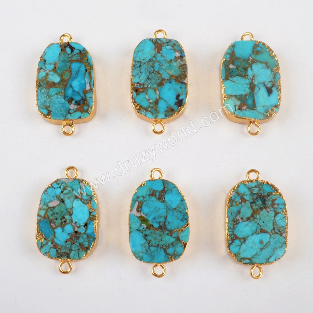 Copper Natural Turquoise Connector Jewelry Making Silver Plated S1470
