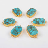 Copper Natural Turquoise Connector Jewelry Making Silver Plated S1470