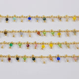 16 Feet of Multi-kind Stone Beads Faceted Chains In Gold Plated, Rainbow Stone Rosary Chain Finding JT253