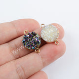 15mm Titanium Rainbow Agate Druzy Connector Gold Plated  G1695