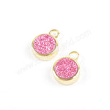 9mm Round Gold Plated Rainbow Titanium Druzy Charm Pendant ZG0358