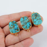 Copper Natural Turquoise Connector Jewelry Making Silver Plated S1470