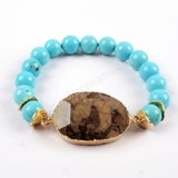 Gold Plated Faceted Spiderweb Agate With 10mm Multi-Kind Stone Beads Bracelet G1555