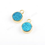 9mm Round Gold Plated Rainbow Titanium Druzy Charm Pendant ZG0358