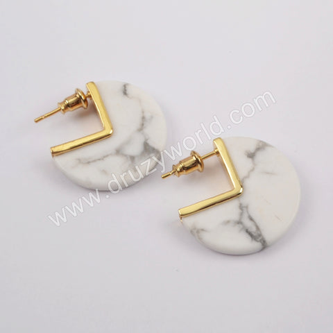 Gold Plated White Turquoise Stud Earrings ZG0431