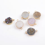 15mm Titanium Rainbow Agate Druzy Connector Gold Plated  G1695