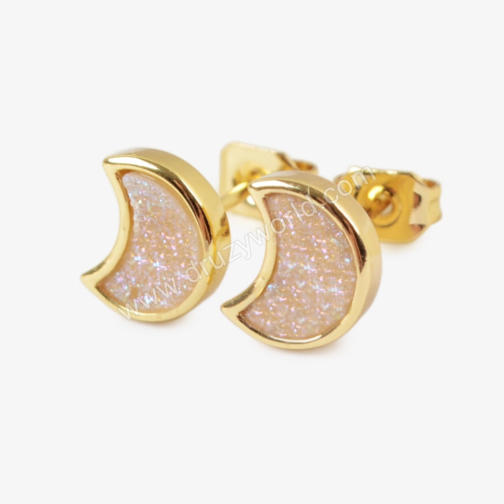 Bezel Rainbow Titanium Druzy Statement Stud Earrings Gold Plated ZG0282