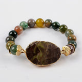 Gold Plated Faceted Spiderweb Agate With 10mm Multi-Kind Stone Beads Bracelet G1555