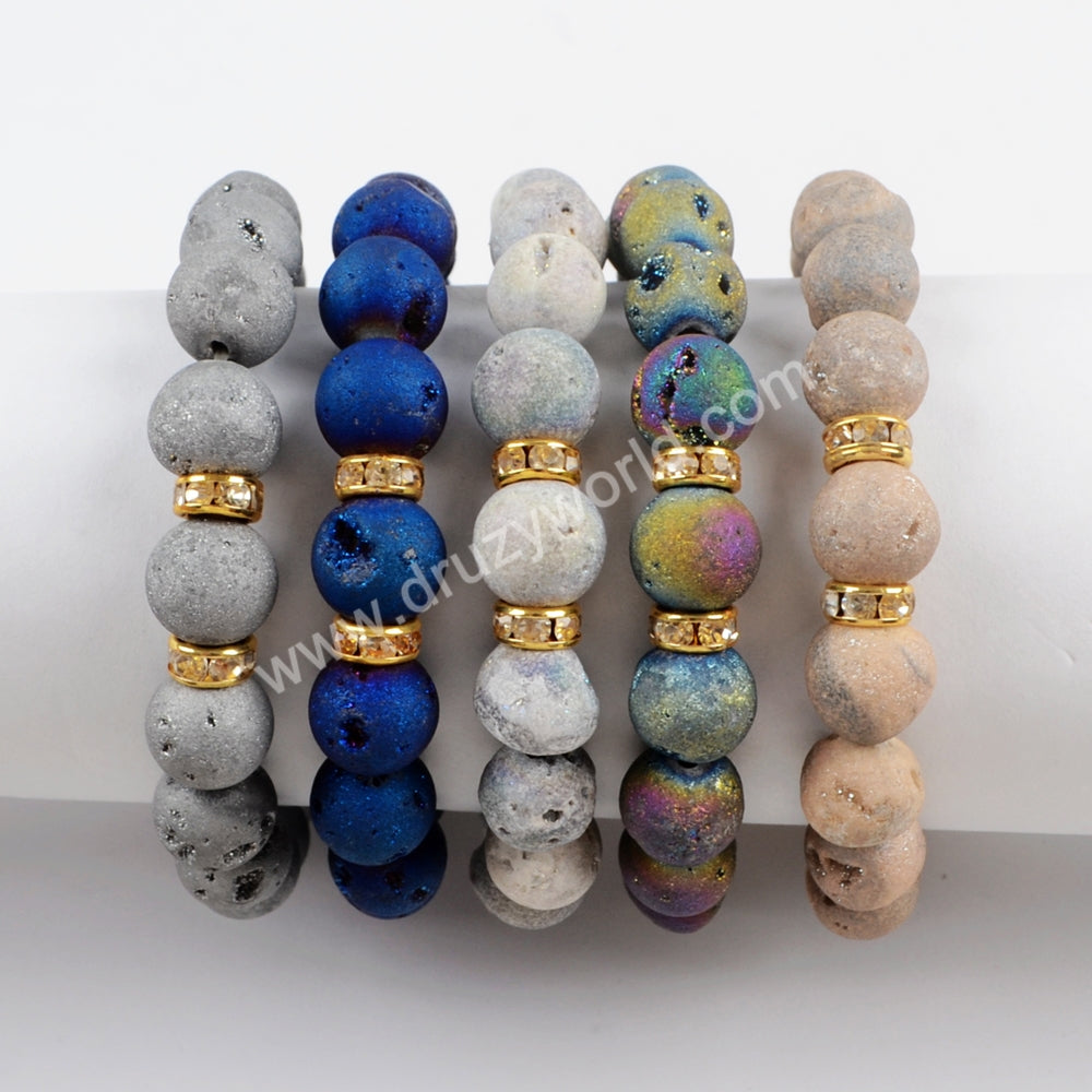 Gold Plated Titanium Druzy Bracelet With 10mm Beads G1536