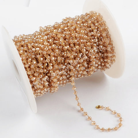 5m/lot,3mm Champagne Glass Beads Chains  JT172