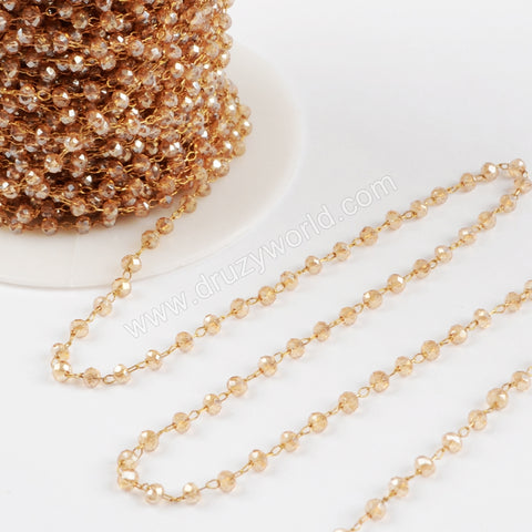 5m/lot,3mm Champagne Glass Beads Chains  JT172