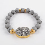 Gold Plated Titanium Druzy Bracelet With 10mm Beads G1536