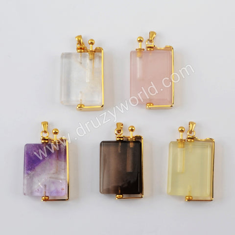 Natural Multi-kind Stones Perfume Bottle Pendant Gold Plated WX1300