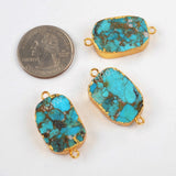 Copper Natural Turquoise Connector Jewelry Making Silver Plated S1470