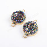 15mm Titanium Rainbow Agate Druzy Connector Gold Plated  G1695