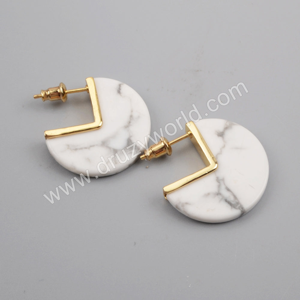 Gold Plated White Turquoise Stud Earrings ZG0431