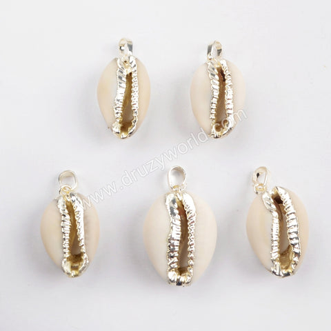 Silver Plated Natural Cowrie Shell Pendant Bead G1522