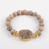 Gold Plated Titanium Druzy Bracelet With 10mm Beads G1536