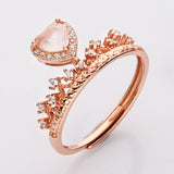 Rose Gold - S925 Sterling Silver Dainty Zircon Gemstone Heart Ring, Crown Ring, Healing Crystal Amethyst Aquamarine Rose Quartz Moonstone Birthstone Ring Jewelry LM004-R