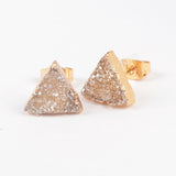 Gold Plated Triangle 10mm Natural Agate Titanium Rainbow Druzy Stud Earrings G0915