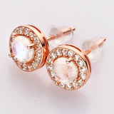 Rose Gold - S925 Sterling Silver CZ Round Gemstone Stud Earrings, Healing Crystal Jewelry, Dainty Earrings SS216ER