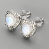 S925 Sterling Silver CZ Heart Gemstone Stud Earrings, Dainty Earrings, Healing Crystal Jewelry SS213ES