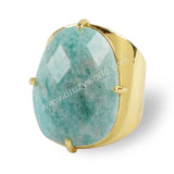 Gold Plated Claw Natural Faceted Gemstone Ring, Open Band Ring Jewelry ZG0321