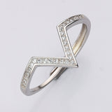 925 Sterling Silver V Shape Zircon Ring, Adjustable Size, Dainty CZ Ring, Fashion Jewelry SS242