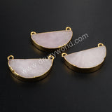 Half Round Australia Jade Connector Gold Plated, Rose Quartz Half Moon, For Jewelry Making G1025