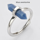 Silver Hexagon Point Multi-kind Stone Ring, Adjustable, Gemstone Ring Jewelry WX2207