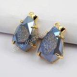 Teardrop Druzy Pendant,Gold Plated Claw Rainbow Titanium Agate Druzy Faceted Pendant ZG0334