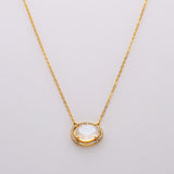 15" Gold Plated Faceted Rose Quartz Moonstone Crystal Necklace, CZ Micro Pave, S925 Sterling Silver Prong Necklace, Gemstone Dainty Jewelry SS228NG