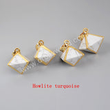 Gold Plated Pyramid Point Multi-Kind Stones Faceted Pendant Bead G1004