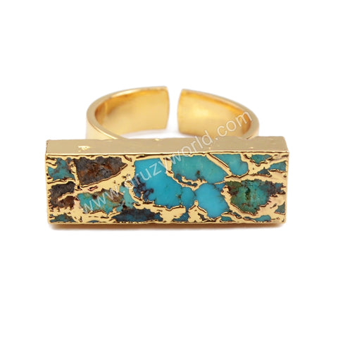 Rectangle Gold Plated Copper Turquoise Ring G1542