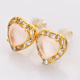 Gold - S925 Sterling Silver CZ Heart Gemstone Stud Earrings, Dainty Earrings, Healing Crystal Jewelry SS213RG